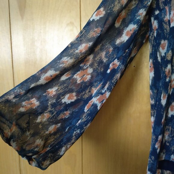 Eri + Ali Women's XS Anthropologie Floral Peasant Boho Long Sheer Sleeve Blouse - Picture 4 of 6